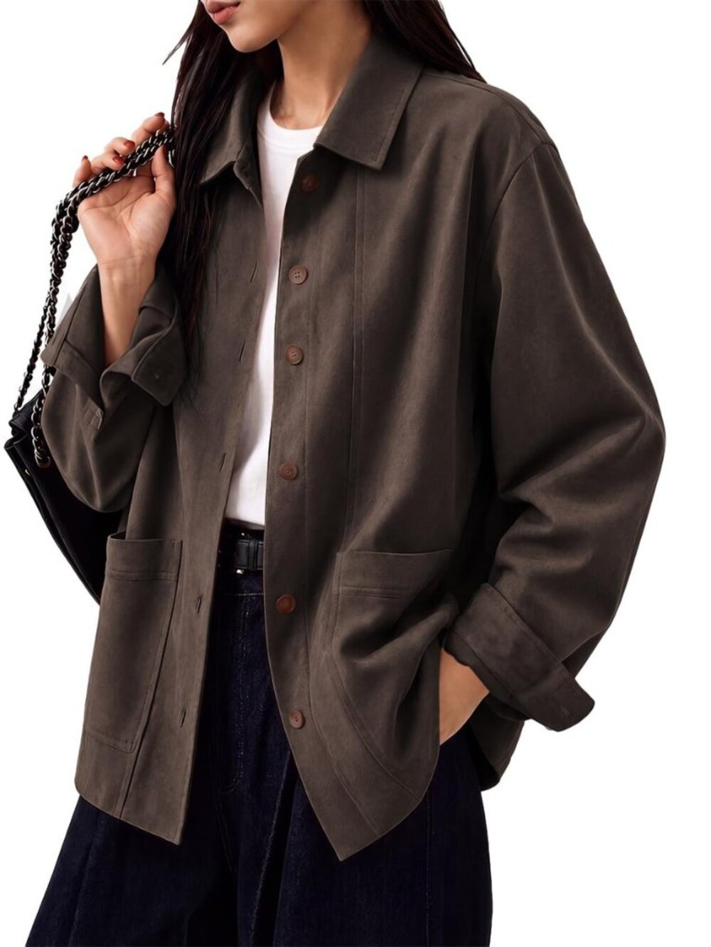 Womens Faux Suede Jackets Long Sleeve Fall Oversized Coat